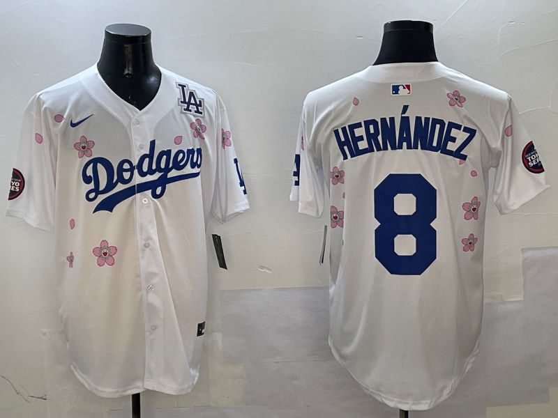 Men Los Angeles Dodgers #8 Hernandez White Sakura Edition 2025 Nike MLB Jersey style 4->los angeles dodgers->MLB Jersey